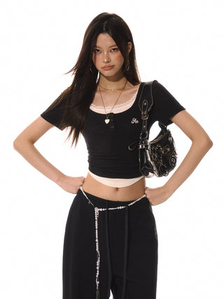 AcmeAura® Vintage Lace Slim Short Sleeve KT3276