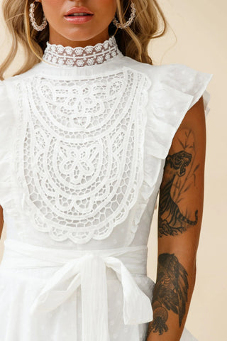 Lace Bust High Neck Romper White SELE03