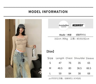 SFS Design U-Neck Long Sleeve Stretch Print T-Shirt KT3165