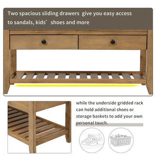 Shoe Rack with Cushioned Seat and Drawers, Multipurpose Entryway Storage Bench (Antique Navy)