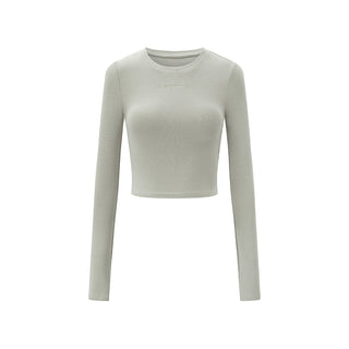 AcmeAura® Letter Embroidered Crew Neck Elastic Slim Sleeve T-Shirt KT3230