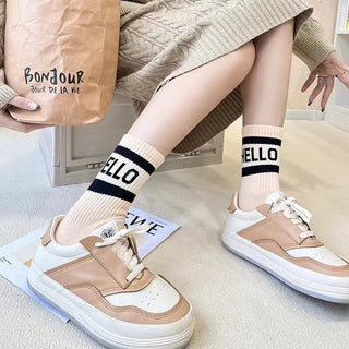 HELLO Letter Simple Striped Skateboard Stockings 4Pairs KT3042