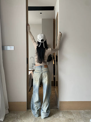SFS Washed Old Jeans with Wide Legs and Holes Trousers KT3166