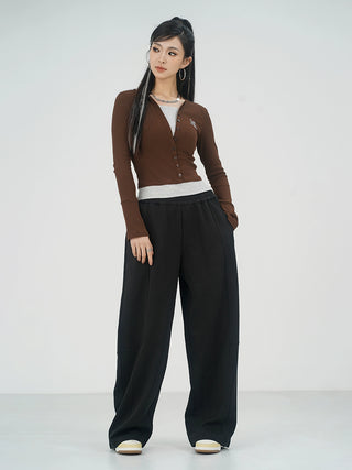 MC Miracle Fake Two Pieces Contrast Halterneck Knit Sweater KT2974