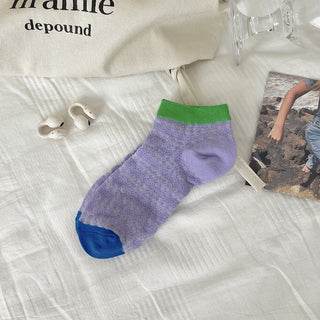 Colored Hollowed Out Ultra-thin Boat Socks for Women 4Pairs KT3028