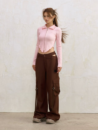 AcmeAura® Asymmetrical Waistline Double Pocket Streamer Cargo Pants KT3226