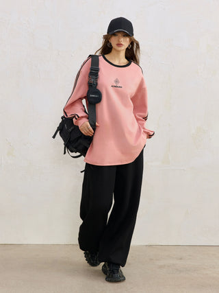 AcmeAura® Contrast Color Design Loose Jersey Crew Neck Bottom Top KT3224
