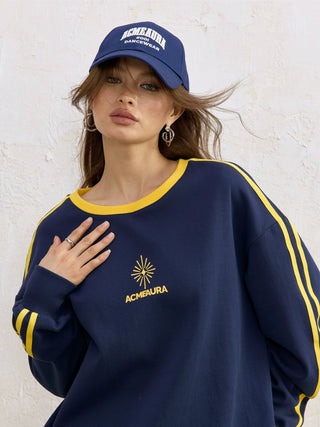 AcmeAura® Contrast Color Design Loose Jersey Crew Neck Bottom Top KT3224