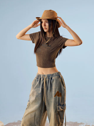 AcmeAura® U-Neck Short Sleeve T-Shirt Slim Crop Top KT3142