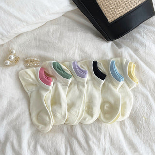 Spliced Color Breathable Cuff Mesh Socks for Women 4Pairs KT3030