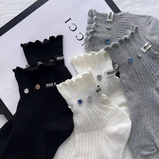 Diamond Embedding Lace Mesh Breathable Short Socks 4Pairs KT3025