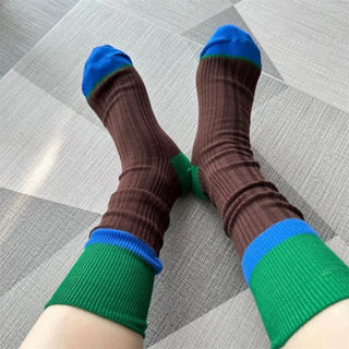 Color-blocked Pile Socks for Girls Pink Cotton Stockings 4Pairs KT3045