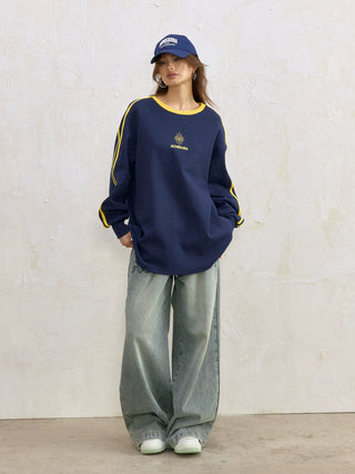 AcmeAura® Contrast Color Design Loose Jersey Crew Neck Bottom Top KT3224