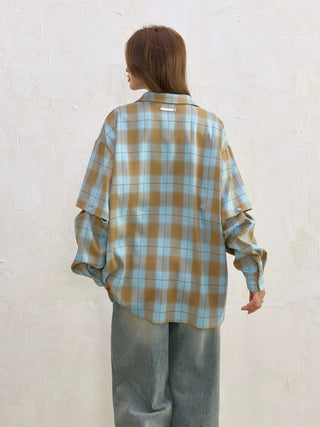 AcmeAura® Loose Casual Vintage Blue Checked Shirt KT3223