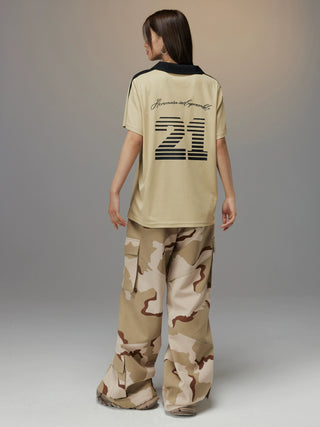 AcmeAura ® American Vintage Striped Letter Print V-Neck T-Shirt KT3188