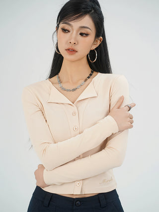 MC Miracle Solid Color Lapel Short Base Shirt Knit Top KT2976