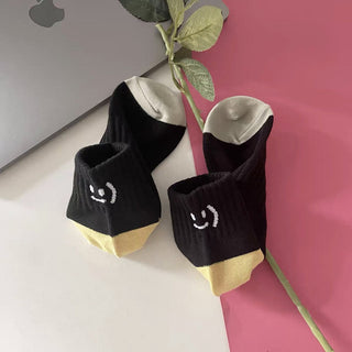 Color Block Smiley Face Short Cotton Socks 4Pairs KT3035