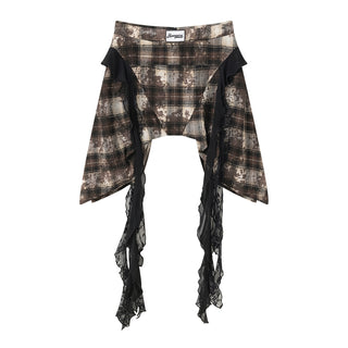 AcmeAura® Vintage Design Sense Lace Mesh Ribbon Plaid Skirt KT3257