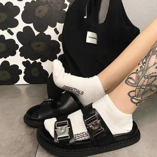 FOG ESS Boat Socks Letters Solid Color Cotton Socks 4Pairs KT3023