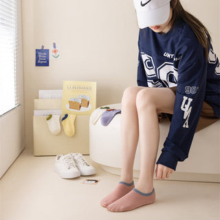 Pure Cotton Color Matching Thin Anti Slip Ankle Socks 4Pairs KT3031