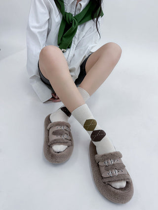 Spliced Color Contrast Pure Cotton Knee-High Socks 4Pairs KT3046