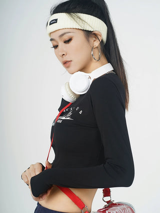 MC Miracle Jazz Long Sleeve Letter Printed Short T-shirt KT2991