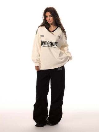 AcmeAura® Vintage College Style Neckline Contrast Printed Long Sleeve Sweater KT3247