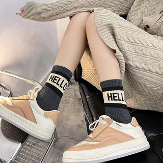 HELLO Letter Simple Striped Skateboard Stockings 4Pairs KT3042