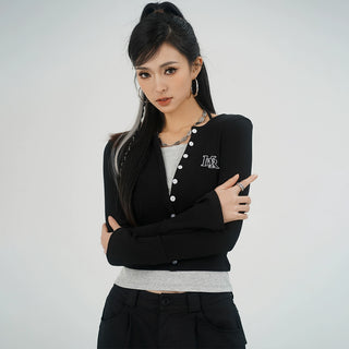 MC Miracle Fake Two Pieces Contrast Halterneck Knit Sweater KT2974