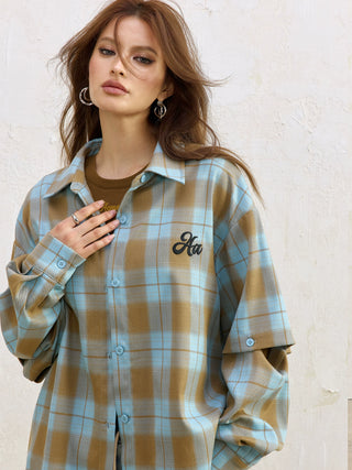 AcmeAura® Loose Casual Vintage Blue Checked Shirt KT3223
