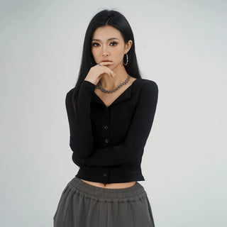 MC Miracle Solid Color Lapel Short Base Shirt Knit Top KT2976