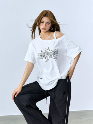 AcmeAura® Loose Slash Shoulder Short-sleeved T-shirt KT3203