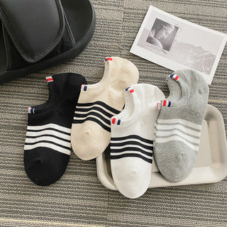 Sports Striped Low-cut Breathable Boat Socks 4Pairs KT3024