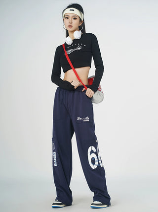 MC Miracle Jazz Long Sleeve Letter Printed Short T-shirt KT2991