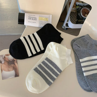 Striped Boat Socks Low Cut Cotton Short Socks 4Pairs KT3022