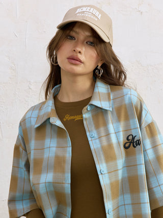 AcmeAura® Loose Casual Vintage Blue Checked Shirt KT3223