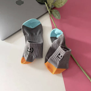 Color Block Smiley Face Short Cotton Socks 4Pairs KT3035