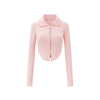 AcmeAura® Irregular Hem Fungus Edge Lapel Design Spice Girl Pink Jacket Long Sleeve Knitted Cardigan KT3222