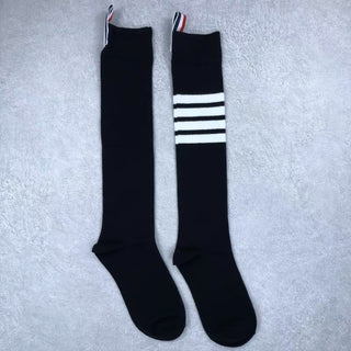 JK Trendy Mid Gray Striped Pure Cotton Calf Socks 4Pairs KT3048
