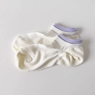 Spliced Color Breathable Cuff Mesh Socks for Women 4Pairs KT3030