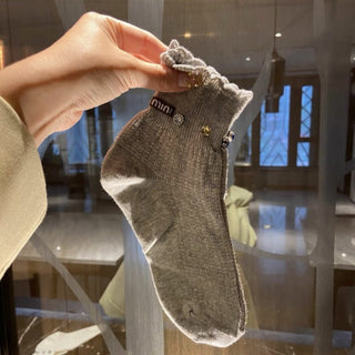 Diamond Embedding Lace Mesh Breathable Short Socks 4Pairs KT3025