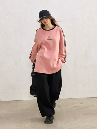 AcmeAura® Contrast Color Design Loose Jersey Crew Neck Bottom Top KT3224