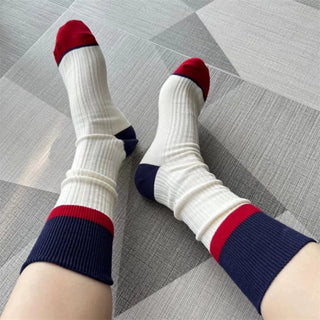 Color-blocked Pile Socks for Girls Pink Cotton Stockings 4Pairs KT3045