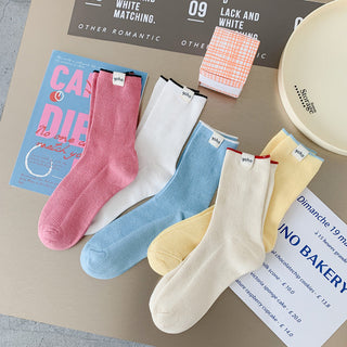 Colored Mid Tube Socks Unique Pure Cotton Pile Socks 4Pairs KT3040