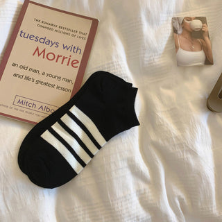 Striped Boat Socks Low Cut Cotton Short Socks 4Pairs KT3022