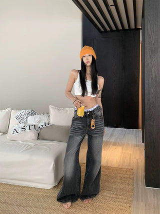 SFS Washed Black Wide-leg Jeans Loose Pants KT3169