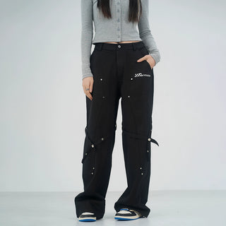 MC Miracle Brown Heavy Rivets Loose Straight Wide-leg Pant KT2973