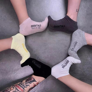FOG ESS Boat Socks Letters Solid Color Cotton Socks 4Pairs KT3023