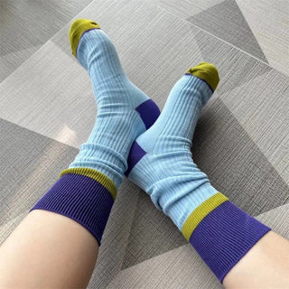 Color-blocked Pile Socks for Girls Pink Cotton Stockings 4Pairs KT3045