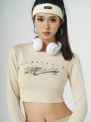 MC Miracle Jazz Long Sleeve Letter Printed Short T-shirt KT2991